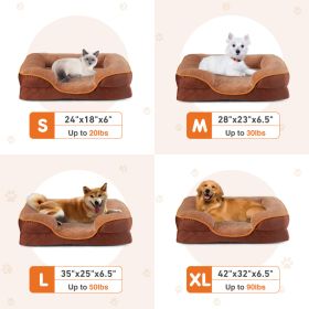 Memory Foam Pet Bed For Small Dogs & Cats With Washable Removable Cover Non-Slip Base Waterproof Liner (Option: Brown S)